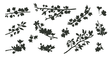 Hand-drawn silhouettes of Sakura branches