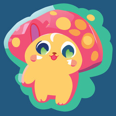 meow-tastic mushroom moments capture in sticker bliss, vector illustration kawaii