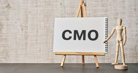 There is word card with the word CMO. It is an abbreviation for Chief Marketing Officer as eye-catching image. - obrazy, fototapety, plakaty