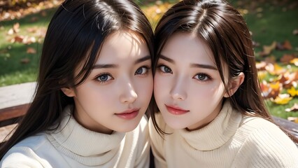 公園で見つめる女性