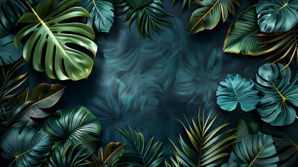 Fototapeta na wymiar background of tropical leaves, monstera and palm leaf for background