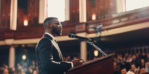 Obraz premium Preacher giving sermon during the Sunday service at church