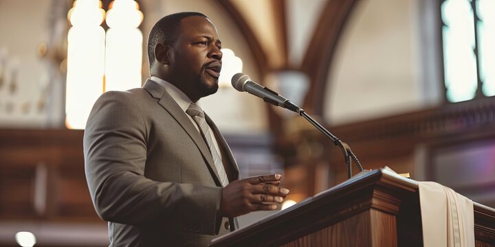 Preacher giving sermon during the Sunday service at church