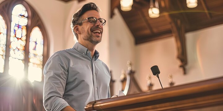 Preacher giving sermon during the Sunday service at church