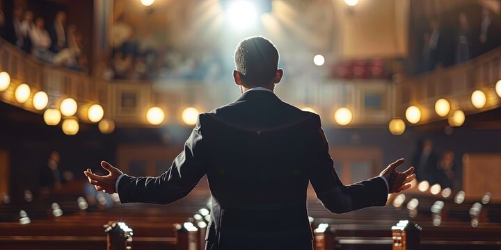 Preacher giving sermon during the Sunday service at church