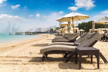 Sunbeds at the beach in Abu Dhabi
