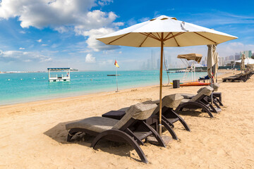 Sunbeds at the beach in Abu Dhabi