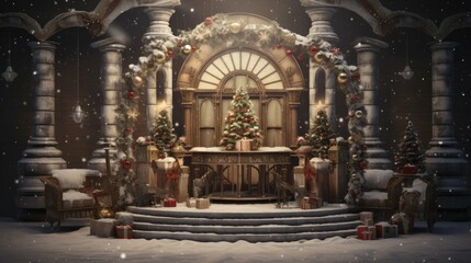 A beautiful Christmas scene with a decorated tree, presents, and a wreath. The perfect backdrop for your holiday photos.