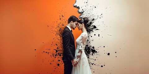 Divorce concept with husband and wife fighting and arguing, devolving into a legal issue with irreconcilable differences  - obrazy, fototapety, plakaty