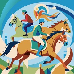 equestrian sports on the background of bright abstract figures