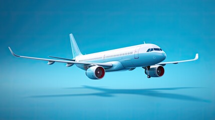 Obraz premium A sleek and modern passenger jet flies through the sky. The plane is white with blue accents, and it has a large wingspan.