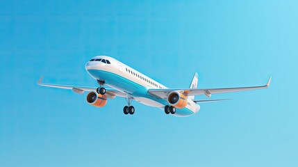 A sleek and sophisticated airplane soars through the clear blue sky. - obrazy, fototapety, plakaty