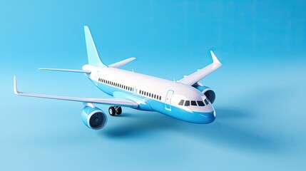 Fototapeta premium A sleek and stylish airplane is flying through the sky. The plane is white with blue accents, and it has a long, pointed nose and a large wingspan.