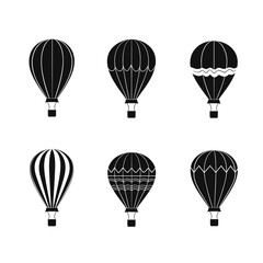 Obraz premium set of hot air balloon icon black and white vector illustration isolated transparent background logo, cut out or cutout t-shirt print design