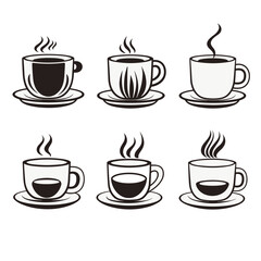 set of cup of coffee with steam icon vector illustration isolated transparent background logo, cut out or cutout t-shirt print design