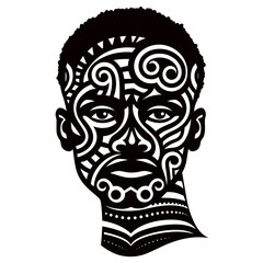 silhouette of a black african american ethnic man aborigen person  black and white vector illustration isolated transparent background logo, cut out or cutout t-shirt print design