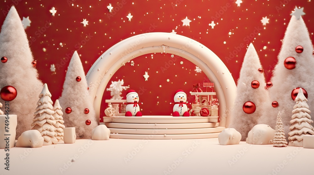 Poster this is a beautiful 3d rendering of a christmas scene. the image features two snowmen standing on a 