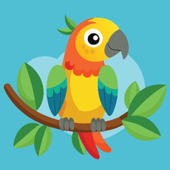 Happy parrot on a branch vector illustration
