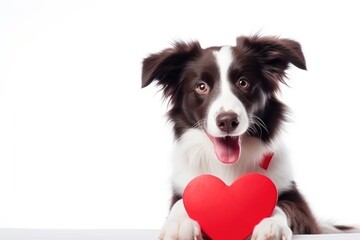 Adorable Border Collie with a vibrant red heart, expressing love and joy.