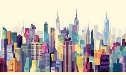 illustration realistic of the city skyline, illustration, architecture with geometric patterns