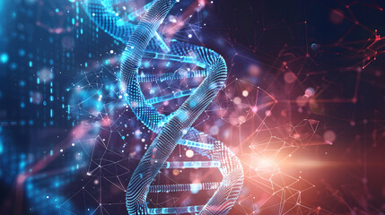 A conceptual image showcasing a digital DNA helix with binary code intertwined, representing the fusion of biotechnology