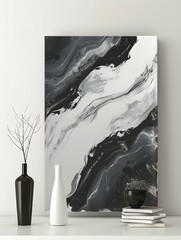 beautiful abstract monochrome acrylic canvas wall art mockup, blank, small size