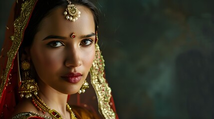 Beautiful indian woman or princess in traditional wear and jewelry 