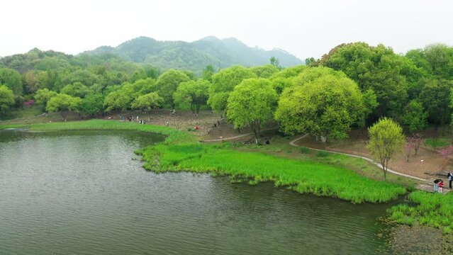 Aerial photography of the cultural and natural landscapes in West Lake, Hangzhou