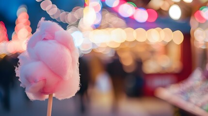 cotton candy on blurred christmas market background