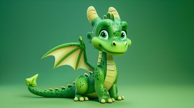 Cute green dragon illustration, animation movie style