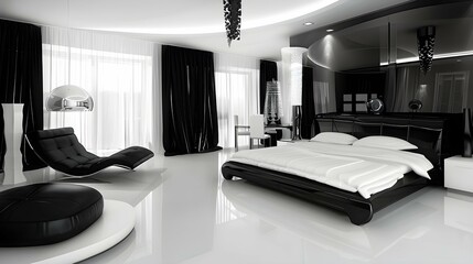luxury contemporary designed bedroom in black and white theme 