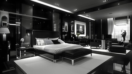 luxury contemporary designed bedroom in black and white theme 