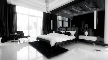 luxury contemporary designed bedroom in black and white theme 
