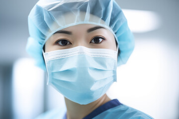 Close Up Of Dedicated Asian Healthcare Professional in Surgical Mask - Medical Hero