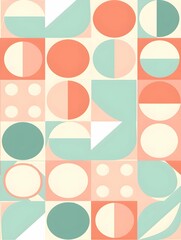 seamless pattern background, featuring iconic 1960s elements like geometric shapes and pastel colors, filling the page harmoniously. Created Using: vintage color palette, geometric precision, pastel h