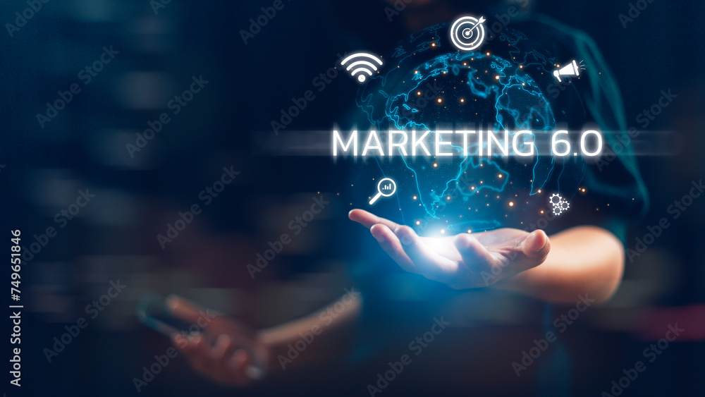 Poster marketing 6.0 concept. digital ai artificial intelligence technology communication networks. busines