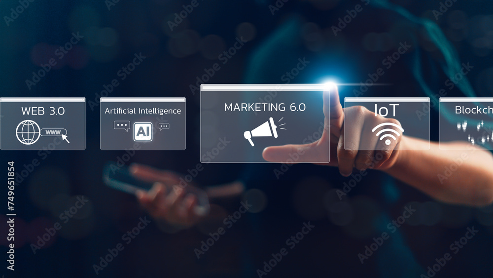 Poster marketing 6.0 concept. digital ai artificial intelligence technology communication networks. busines