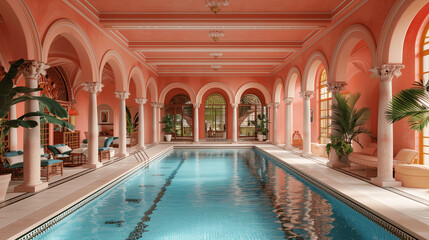 Luxurious Indoor Swimming Pool with Arched Doorways