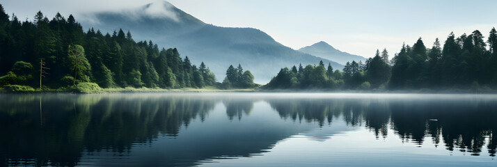 Tranquil Lake: A Peaceful Retreat in the Lap of Untouched Nature - obrazy, fototapety, plakaty