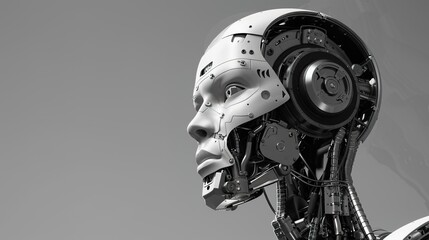 3d rendering humanoid robot or artificial intelligence cyborg with empty space