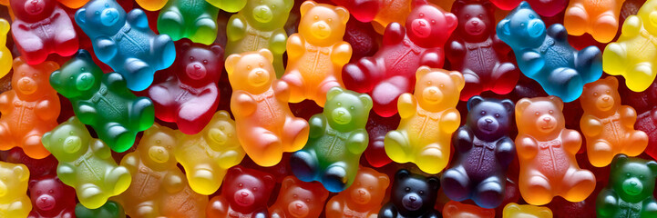Colorful background made of gummy bears. View from above. Jelly candy background