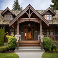 Main entrance door in house with garage and pool for sale