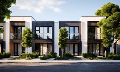 Modern modular private townhouses of cozy house with parking and pool in luxurious style.