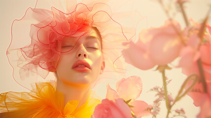 Fashion portrait of a woman with flowers