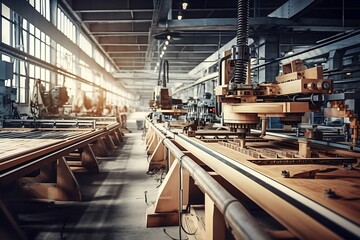 Fototapeta premium Production line of the wooden floor factory