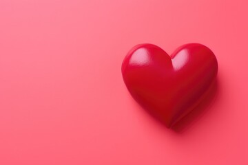 A shiny red heart prominently displayed on a uniform pink background.