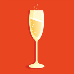 A glass of sparkling champagne. Drawing, art, vector EPS10