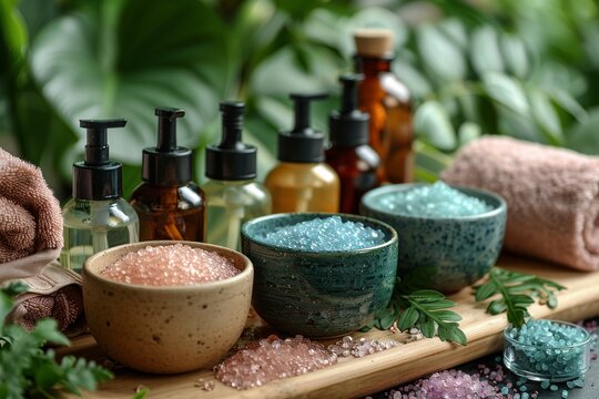 Beauty Face Skin renewal Aloe Vera. Natural organic Skincare products: Vitamin B1000 lotion, moisture Cosmetic enhancement gel, Herbal tea serum and blank cream tube Skincare product jar pot