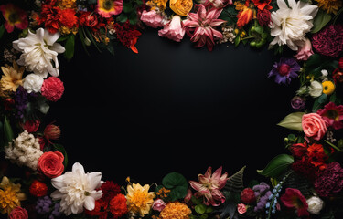 Fototapeta premium Creative layout made of flowers and leaves with paper card note
