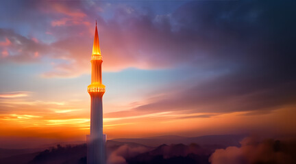 radiant minaret sunset